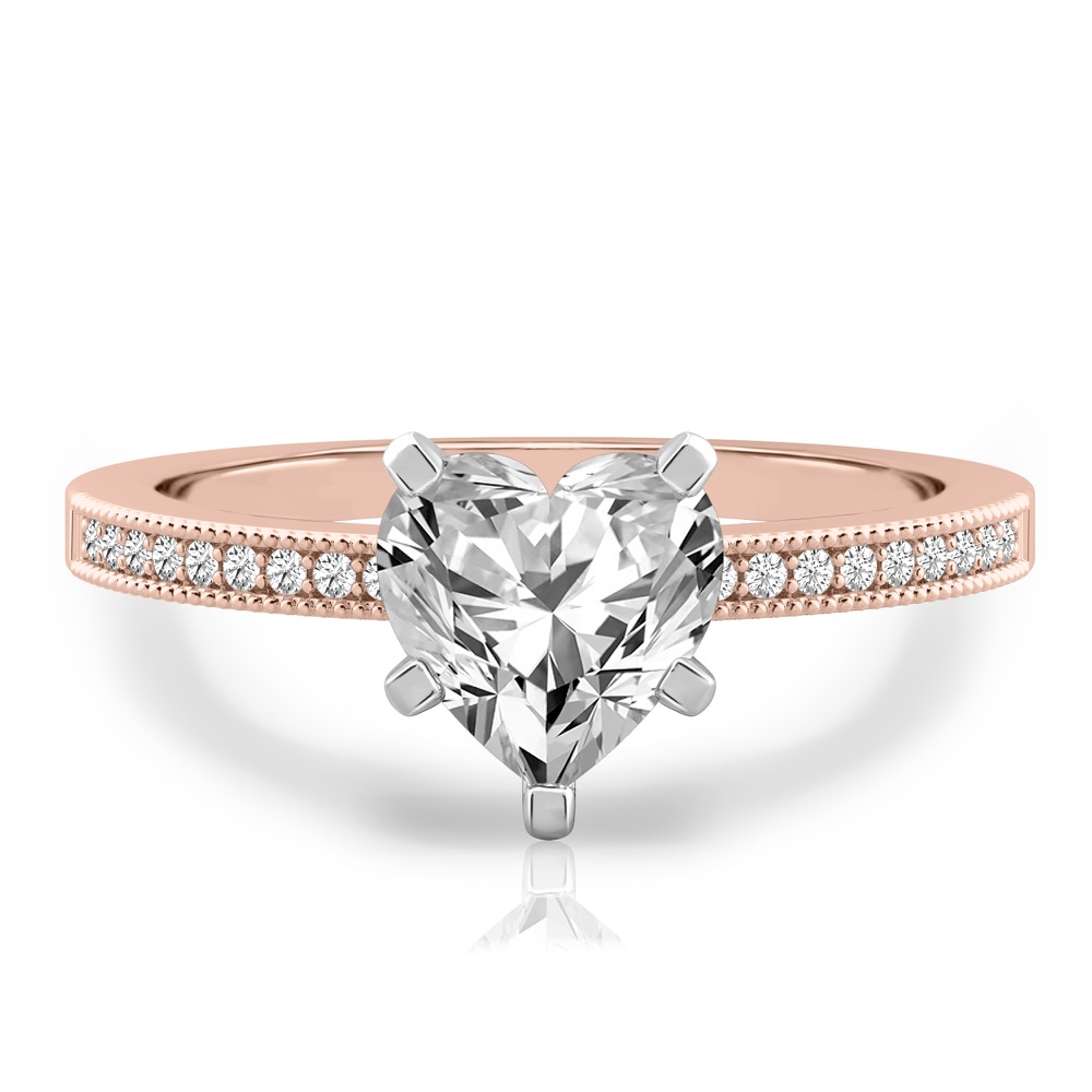 heart shape diamond petite milgrain diamond engagement ring in rose gold