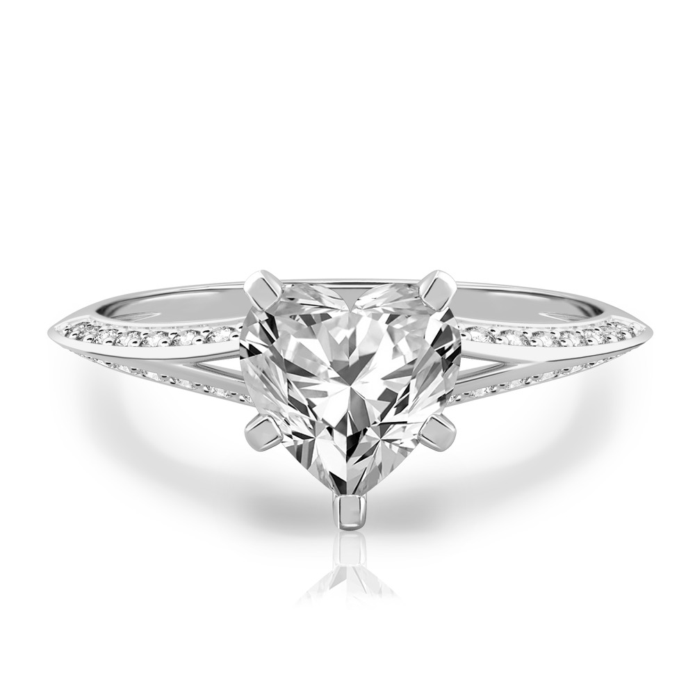 heart shape diamond split shank knife edge engagement ring in platinum