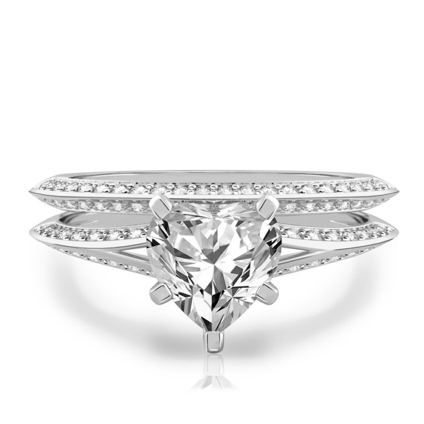 heart shape diamond split shank knife edge engagement ring in set palladium