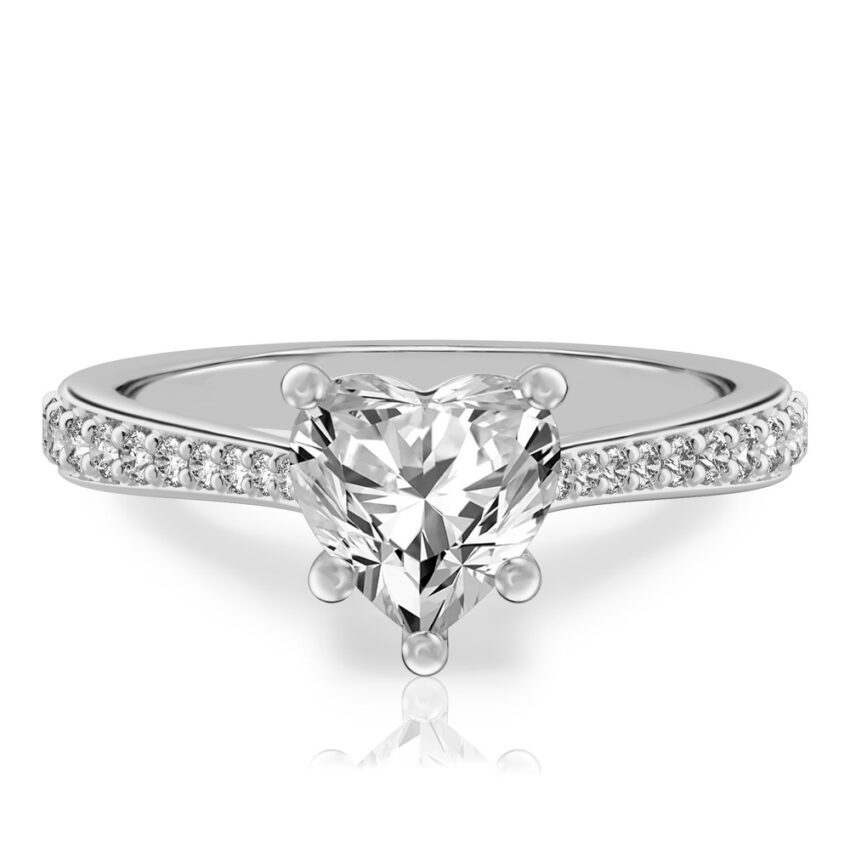 heart shape diamond tapered engagement ring in palladium