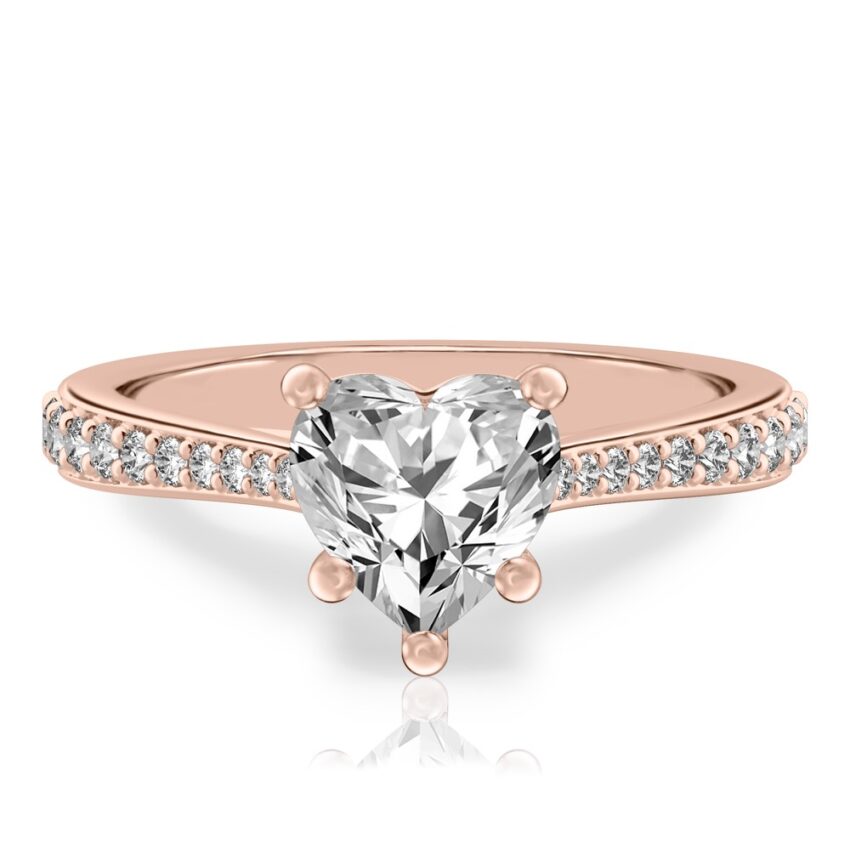 heart shape diamond tapered engagement ring in rose gold