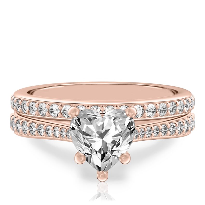 heart shape diamond tapered engagement ring set rose gold