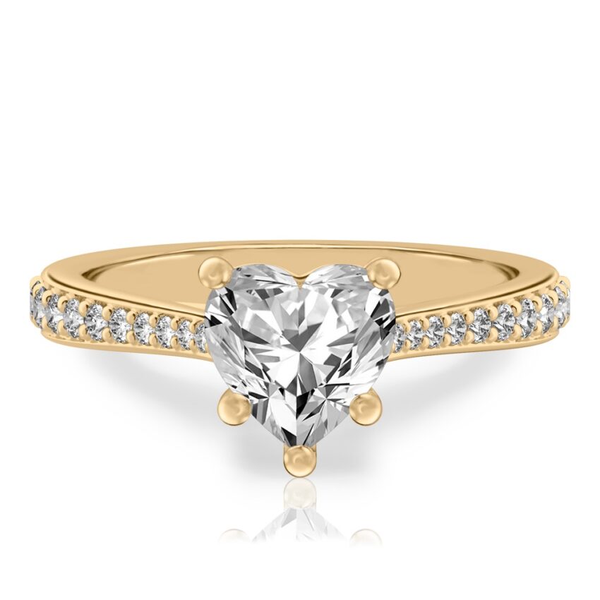 heart shape diamond tapered engagement ring in yellow gold