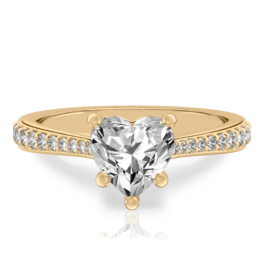 heart shape diamond tapered engagement ring in yellow gold