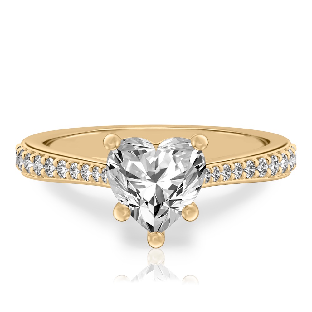 heart shape diamond tapered engagement ring in yellow gold