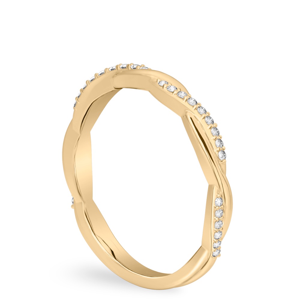 Angle view of intertwined wedding band in yellow gold