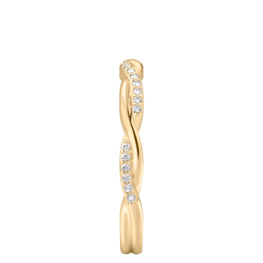 Side view of intertwined wedding band in yellow gold