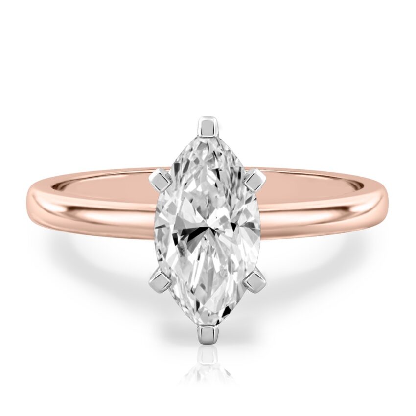 marquise cut diamond classic solitaire engagement ring in rose gold