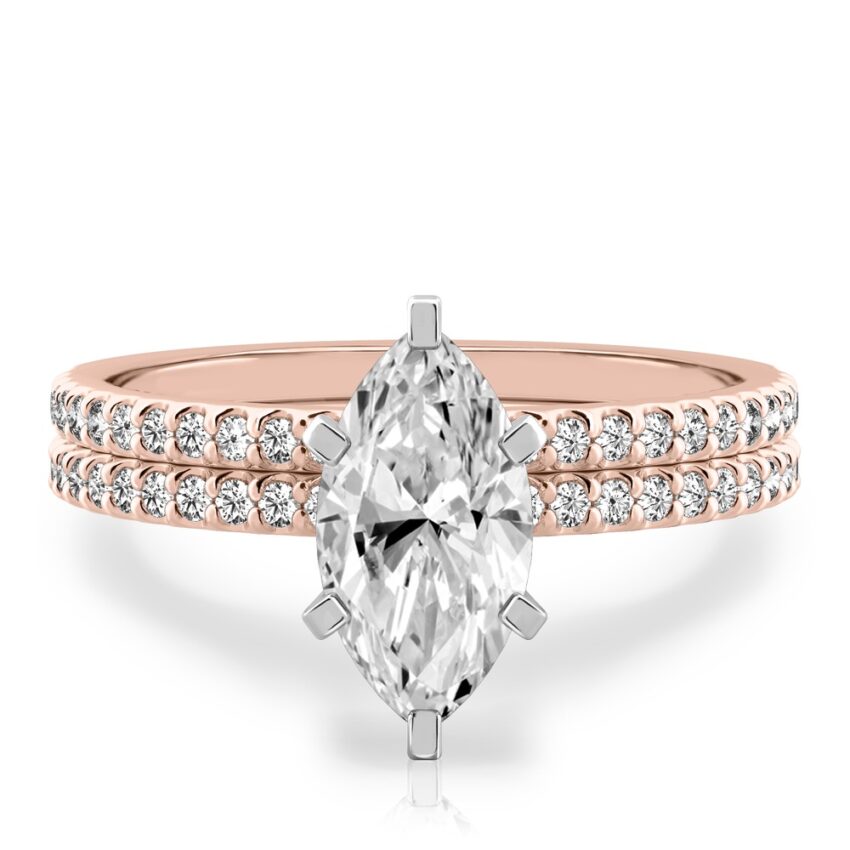 marquise cut diamond dainty engagement ring set rose gold