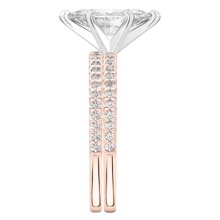 marquise cut diamond dainty engagement ring set rose gold side