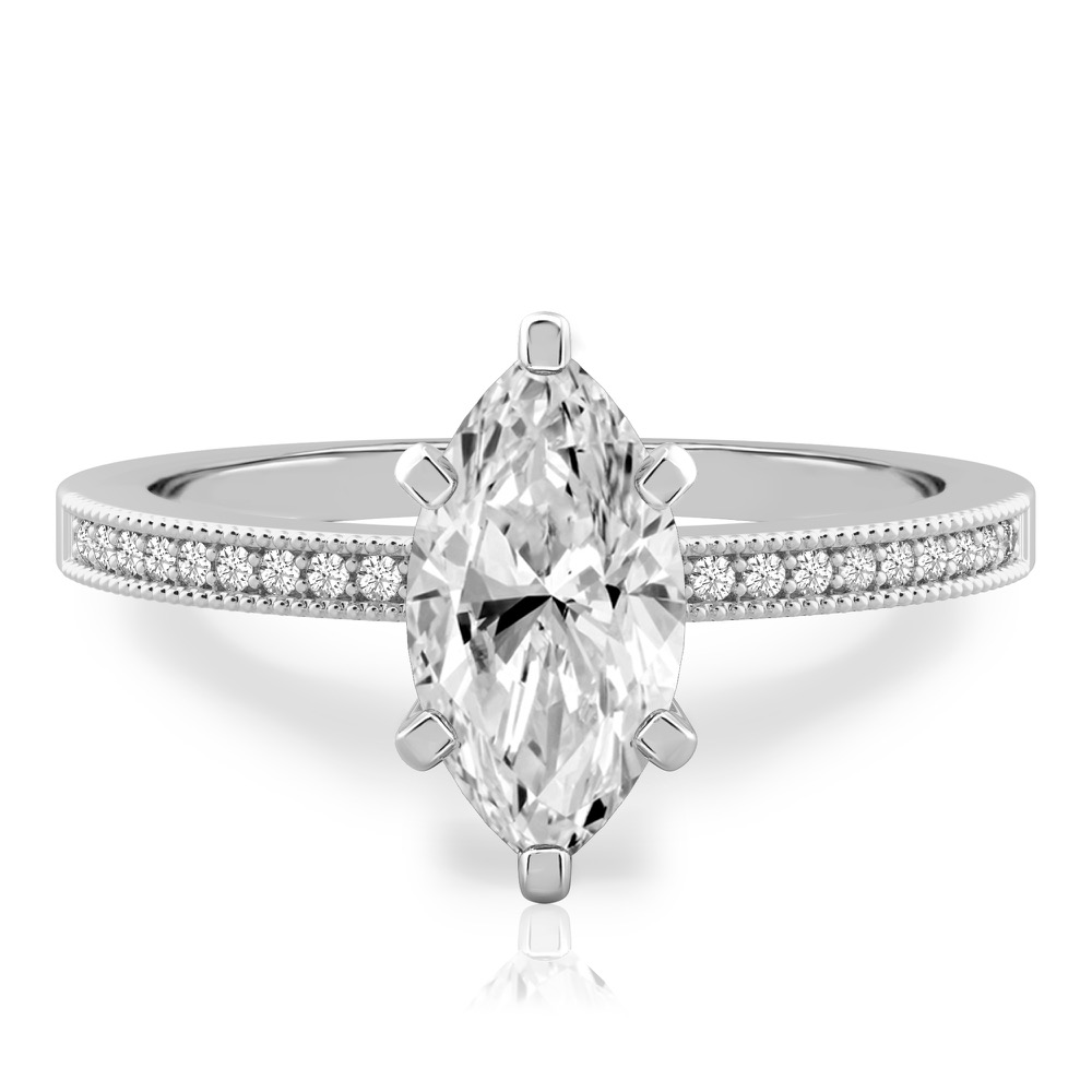 marquise cut diamond petite milgrain diamond engagement ring in platinum