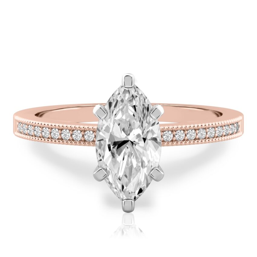 marquise cut diamond petite milgrain diamond engagement ring in rose gold