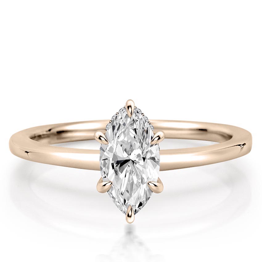 marquise cut diamond secret halo engagement ring in rose gold