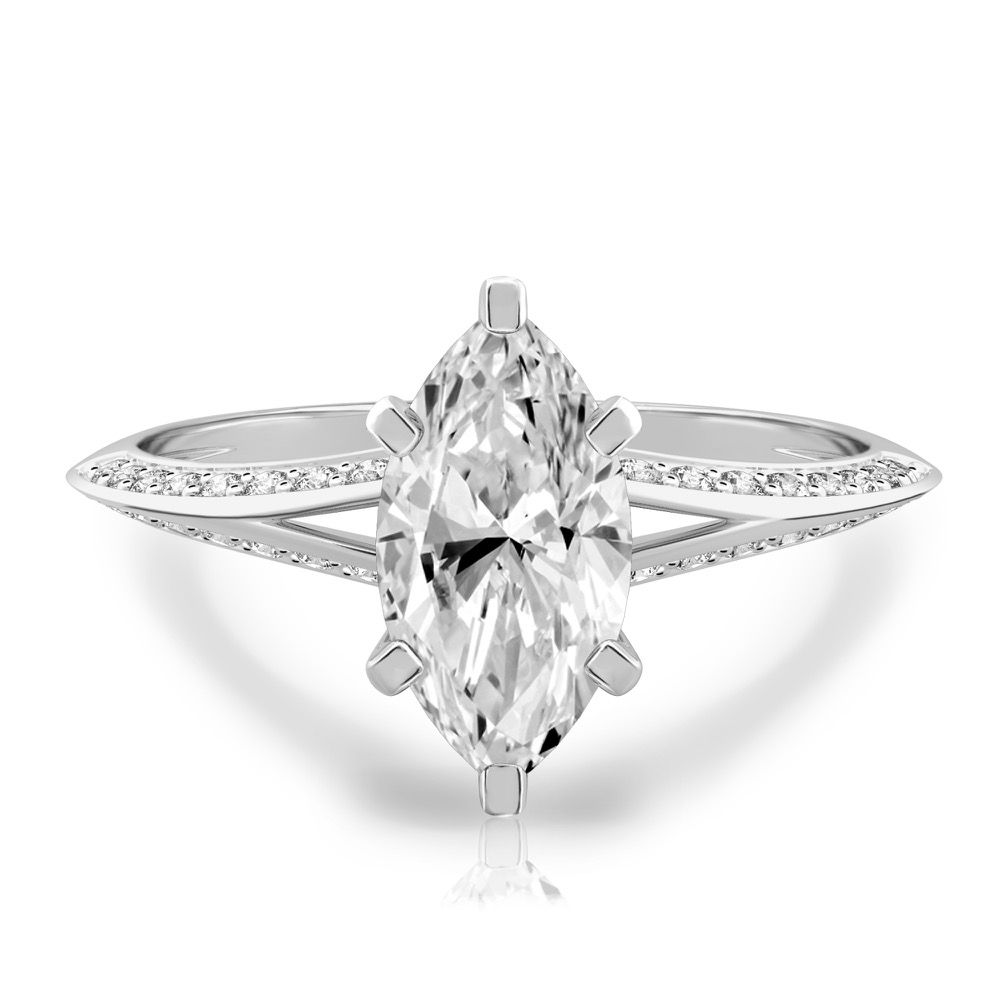 marquise cut diamond split shank knife edge engagement ring in platinum