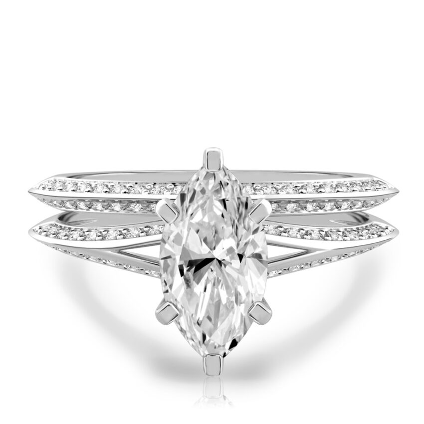 marquise cut diamond split shank knife edge engagement ring in set white gold