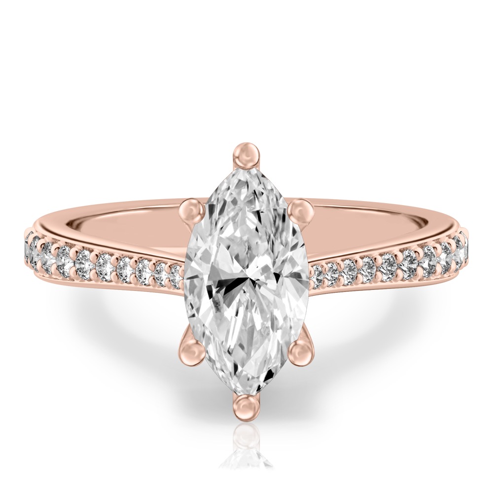 marquise cut diamond tapered engagement ring in rose gold