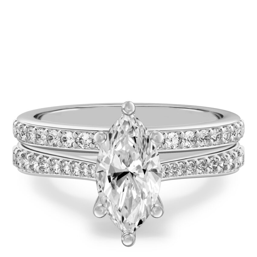 marquise cut diamond tapered engagement ring set palladium