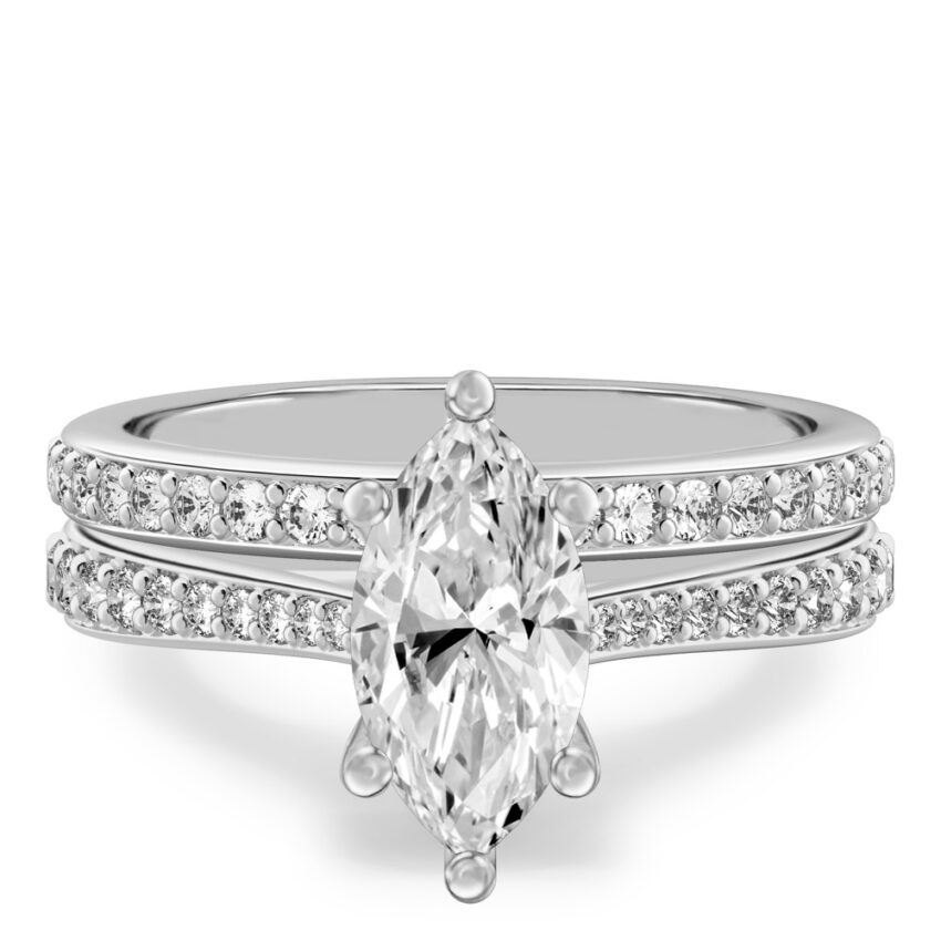 marquise cut diamond tapered engagement ring set platinum