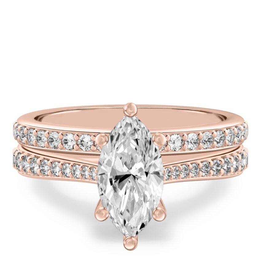 marquise cut diamond tapered engagement ring set rose gold