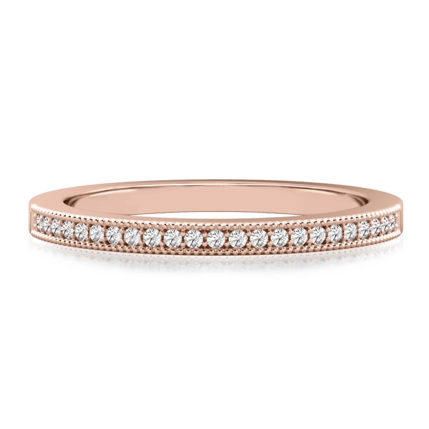 milgrain diamond wedding band in rose gold