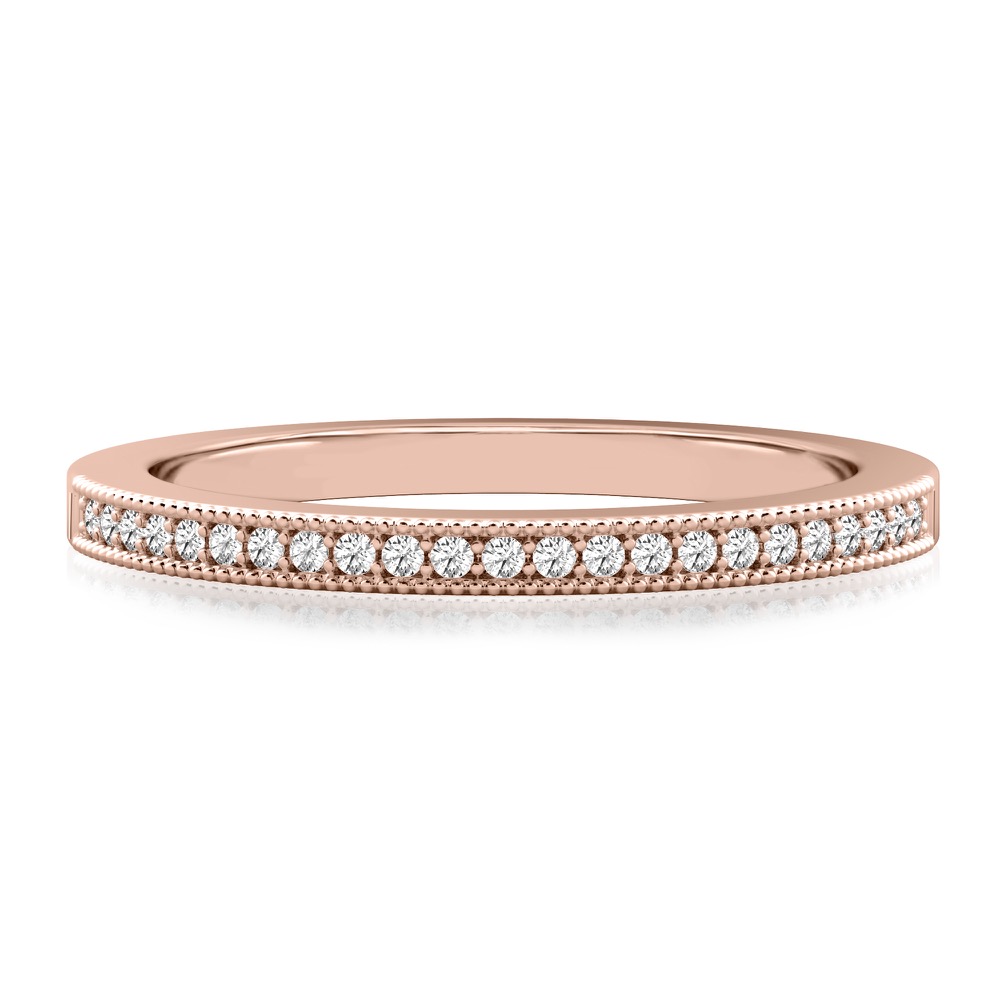 milgrain diamond wedding band in rose gold