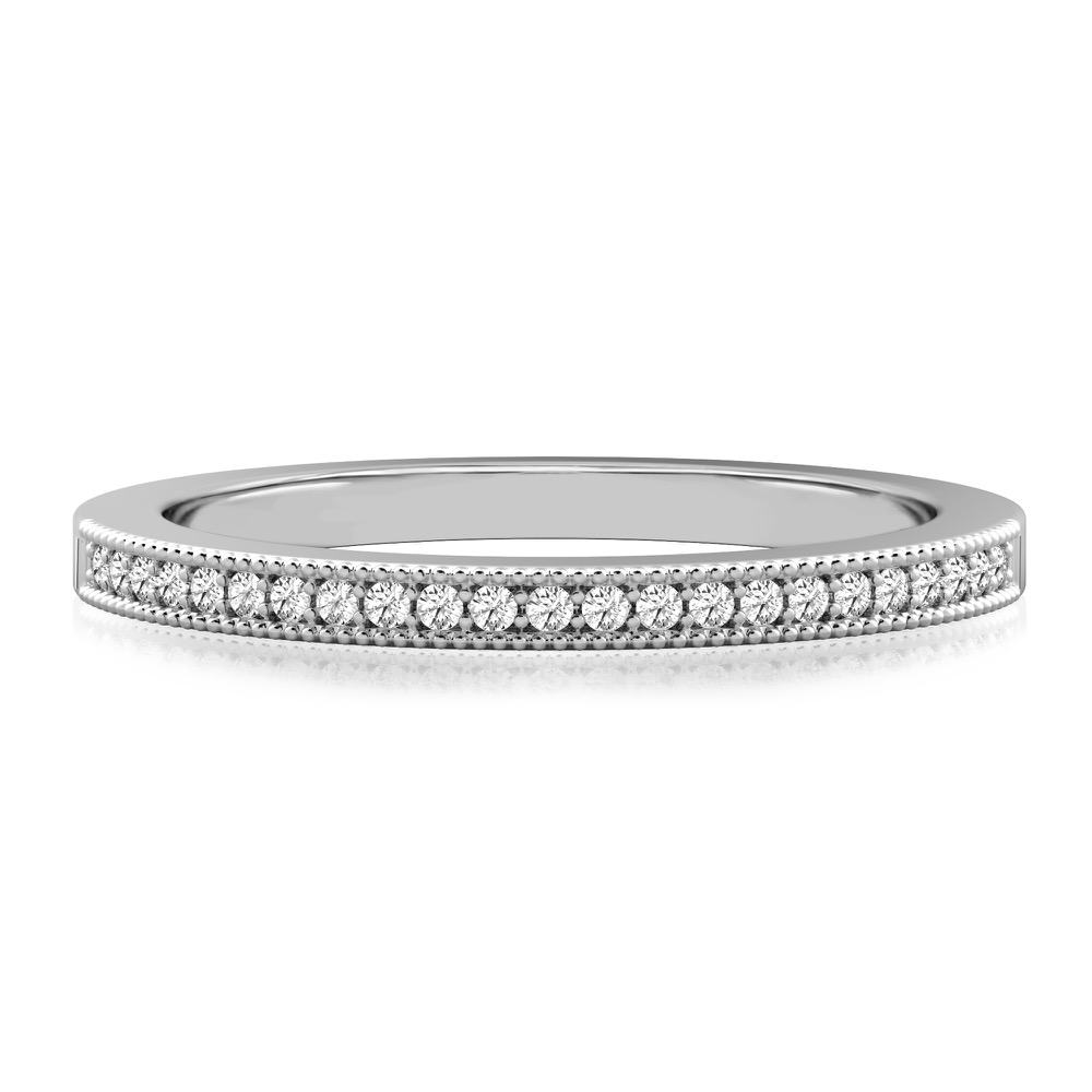 milgrain diamond wedding band in white gold