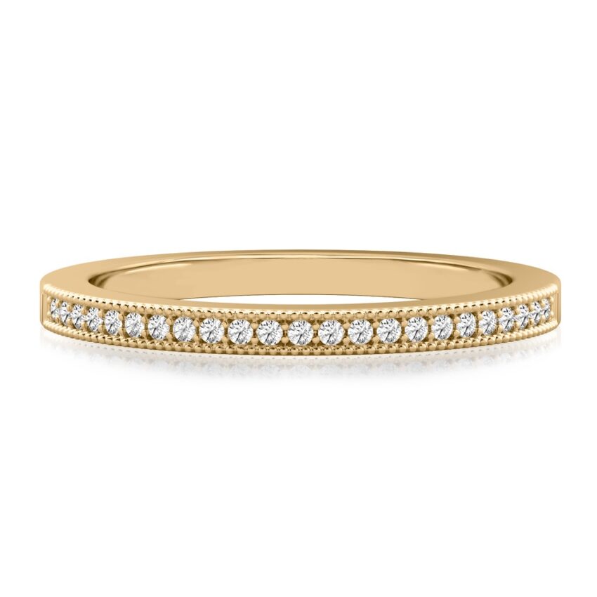 milgrain diamond wedding band in yellow gold