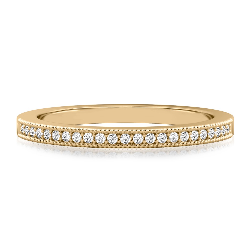 milgrain diamond wedding band in yellow gold