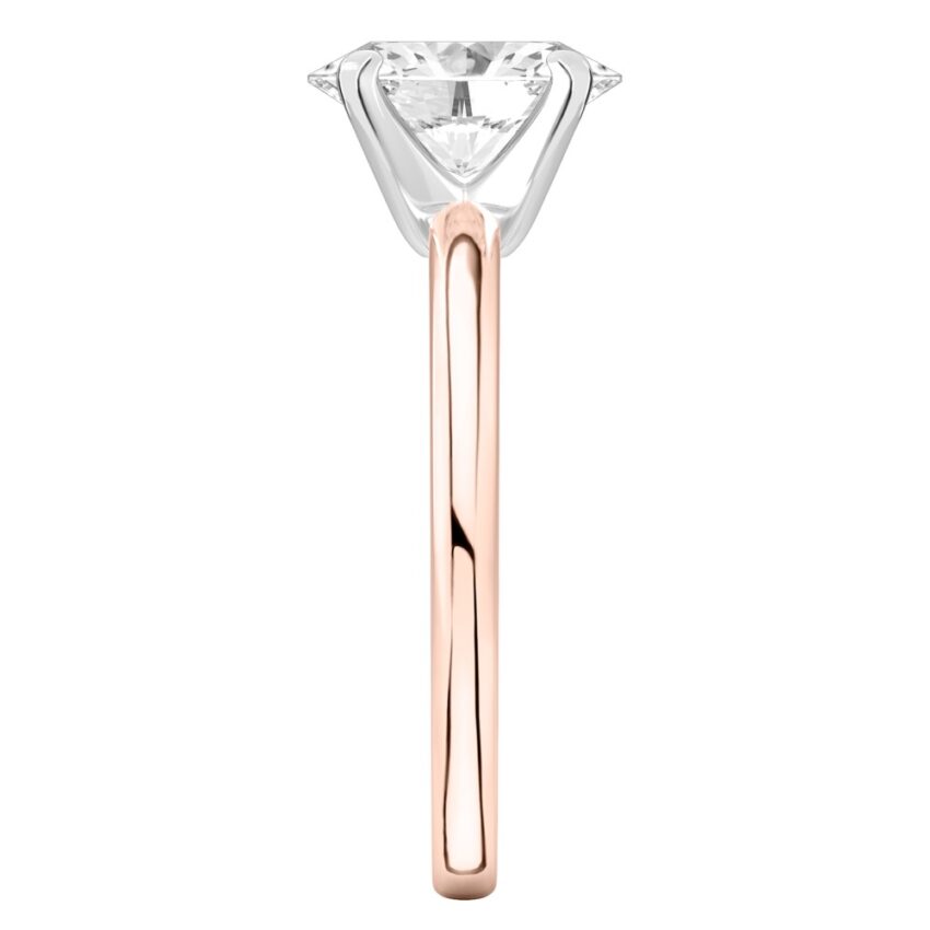 Side view of oval shape diamond classic solitaire engagement ring in rose gold