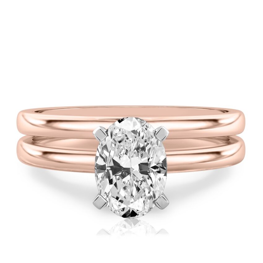 oval shape diamond classic solitaire engagement ring set rose gold