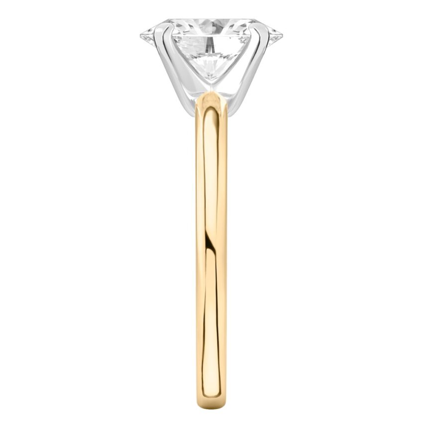 Side view of oval shape diamond classic solitaire engagement ring in yellow gold