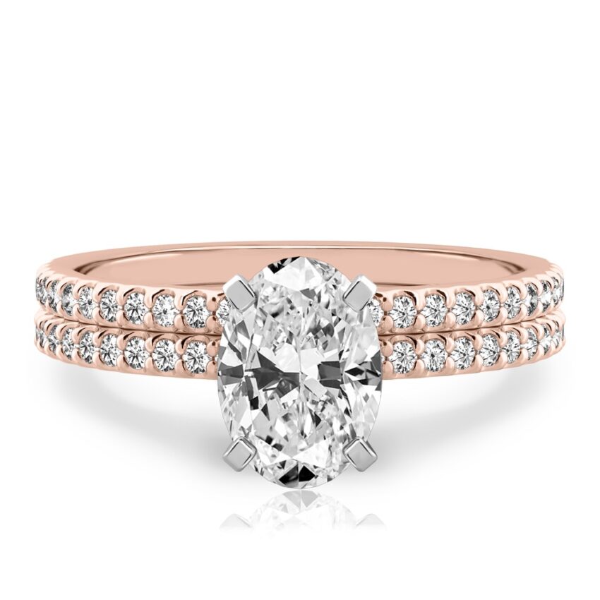 oval shape diamond dainty engagement ring set rose gold