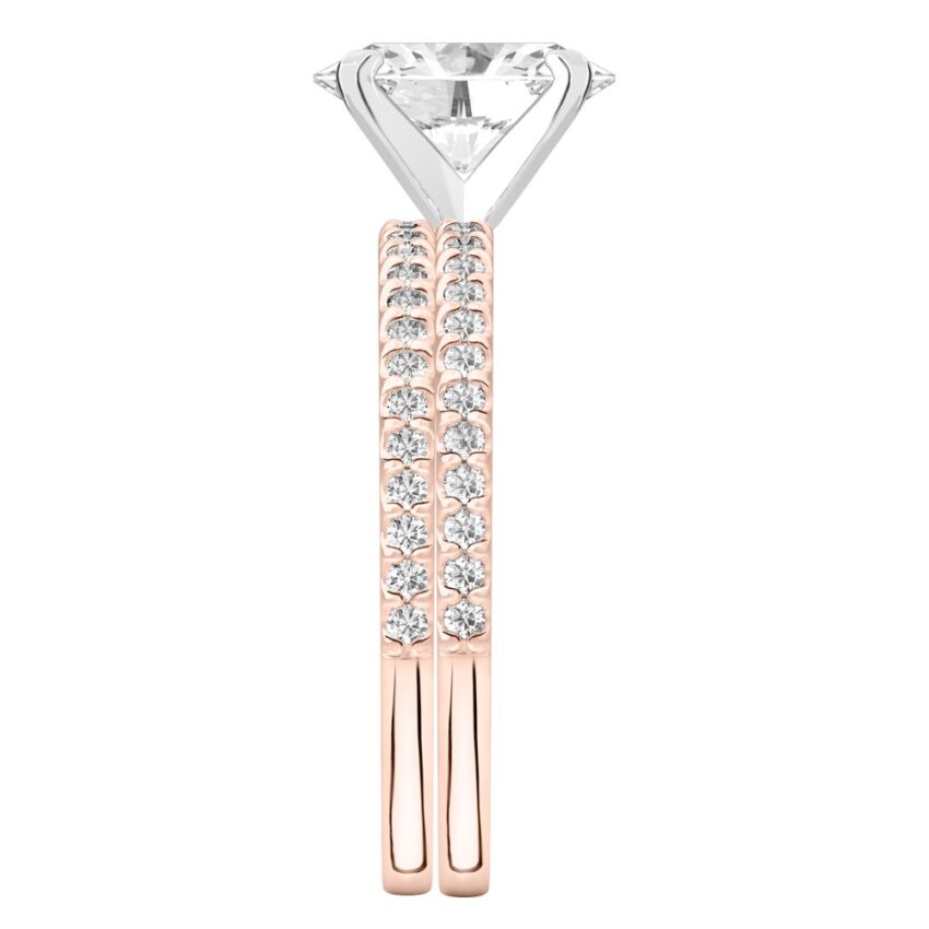 oval shape diamond dainty engagement ring set rose gold side