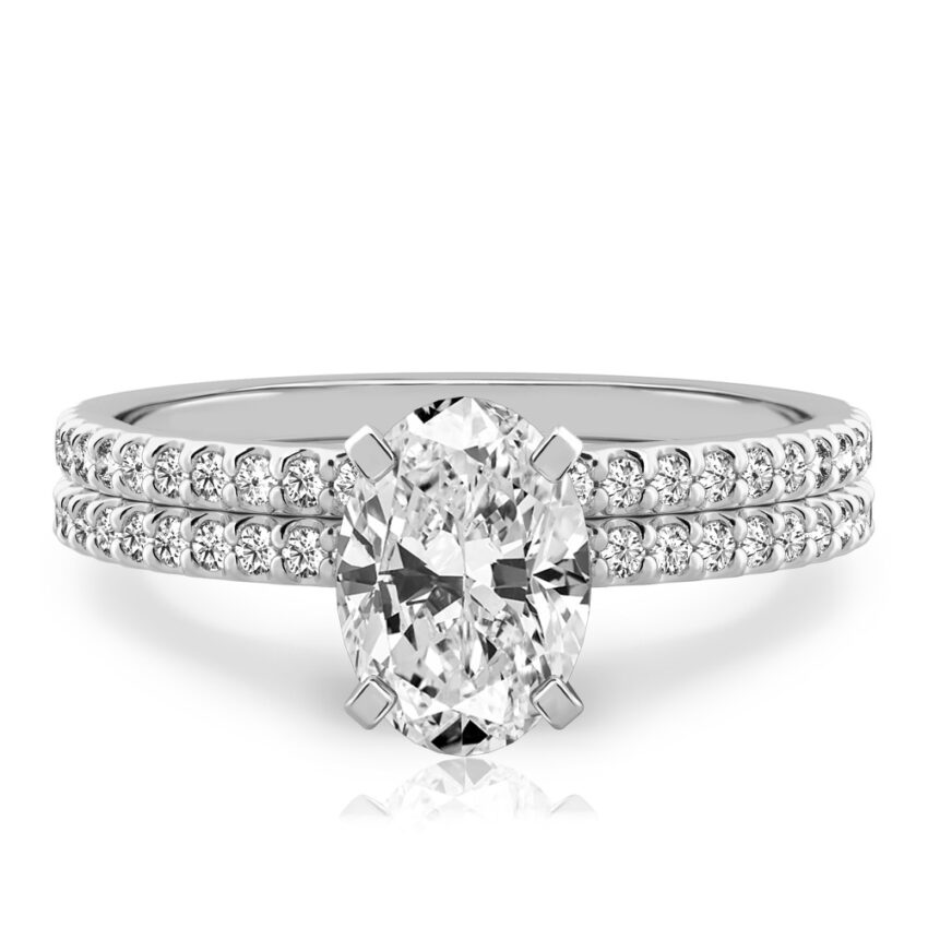 oval shape diamond dainty engagement ring set white gold