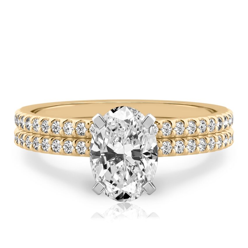 oval shape diamond dainty engagement ring set yellow gold