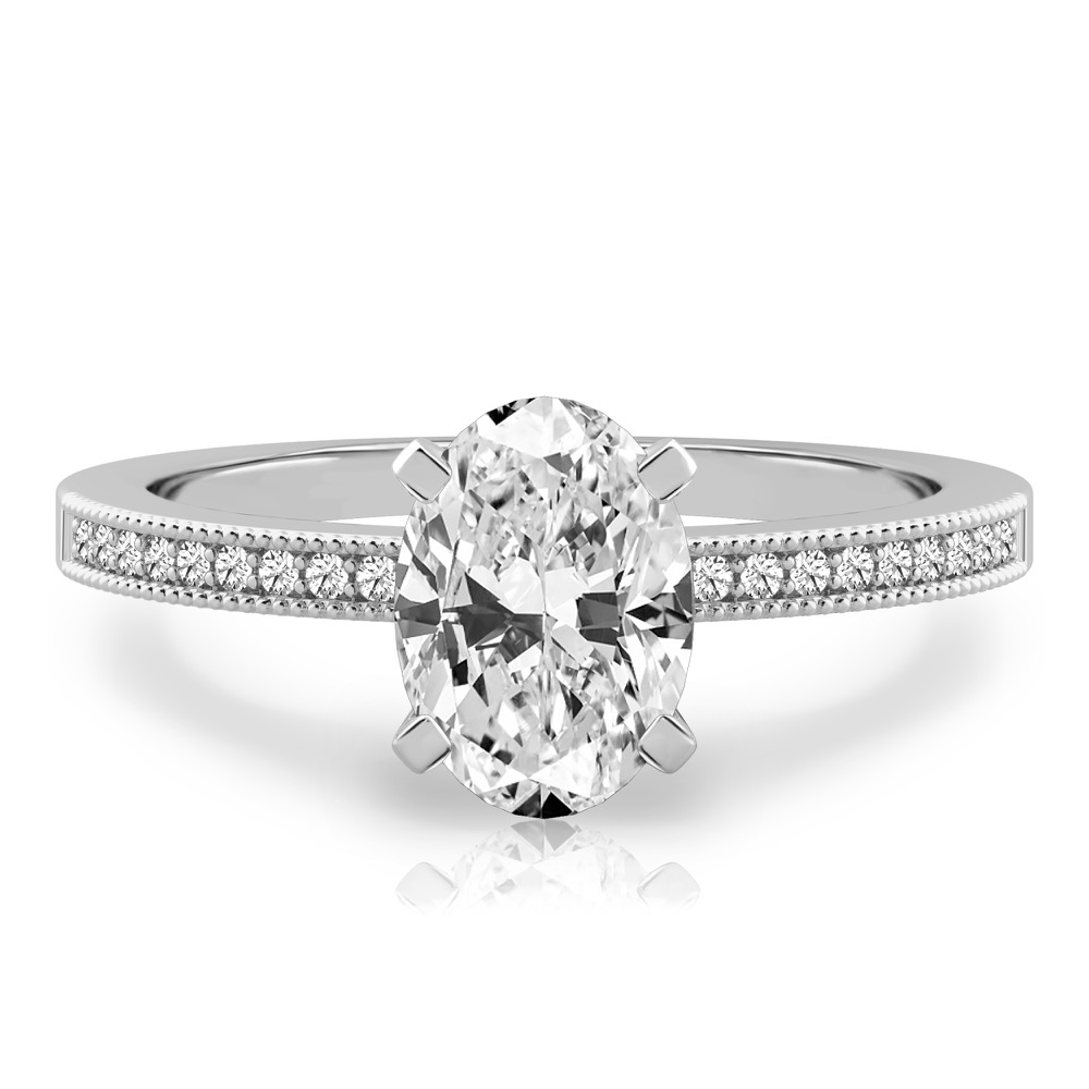 oval shape diamond petite milgrain diamond engagement ring in platinum