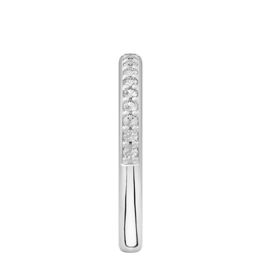 Side view of pave diamond wedding band in platinum