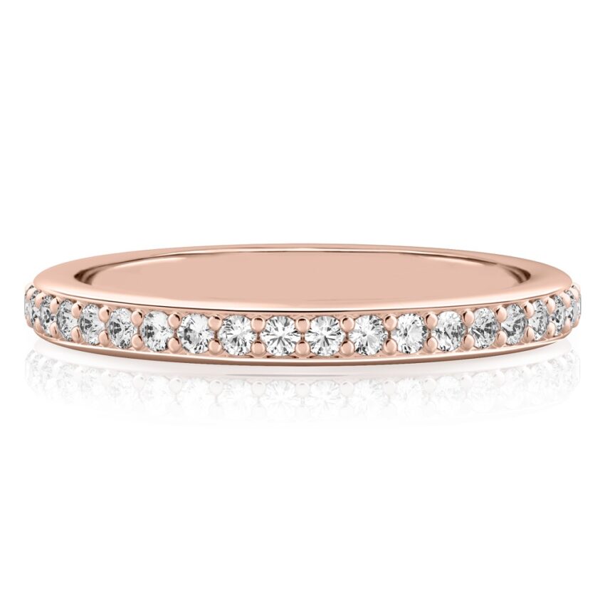 pave diamond wedding band in rose gold