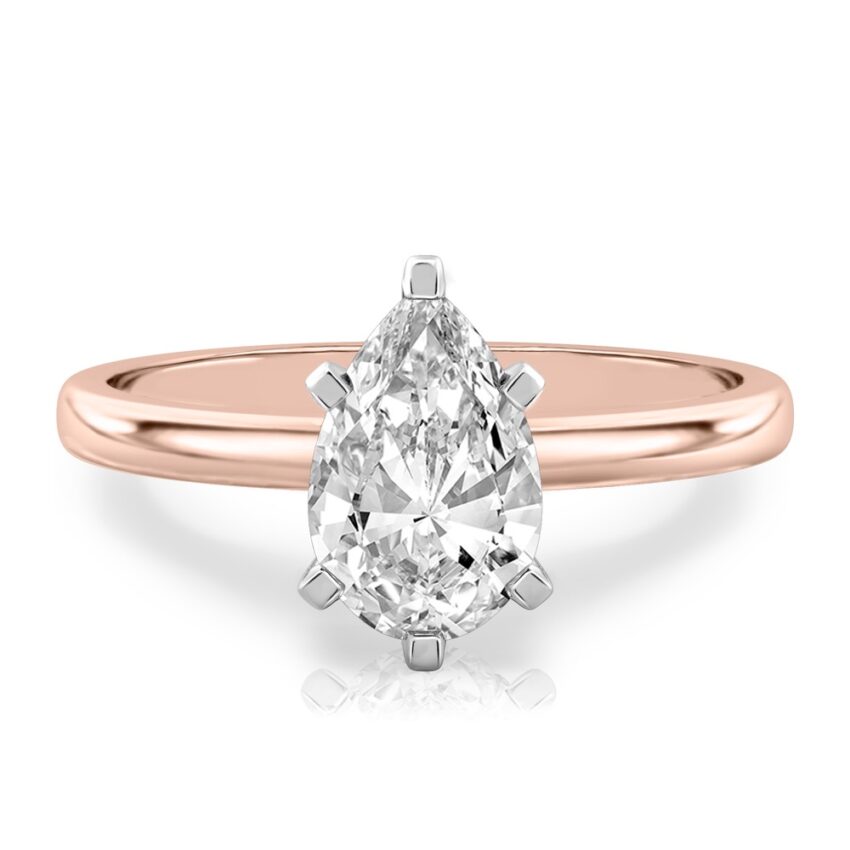 pear shape diamond classic solitaire engagement ring in rose gold