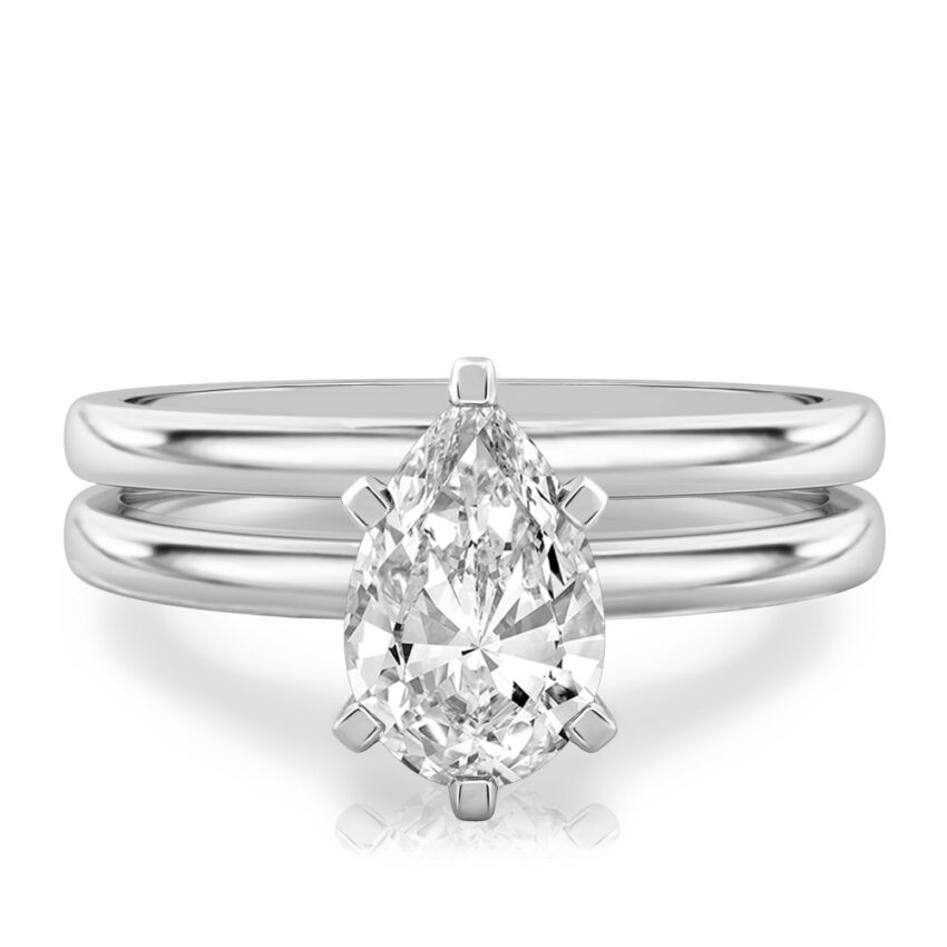 pear shape diamond classic solitaire engagement ring set white gold