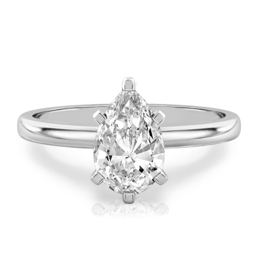 pear shape diamond classic solitaire engagement ring in white gold