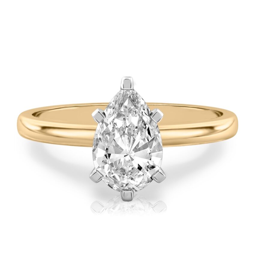 pear shape diamond classic solitaire engagement ring in yellow gold