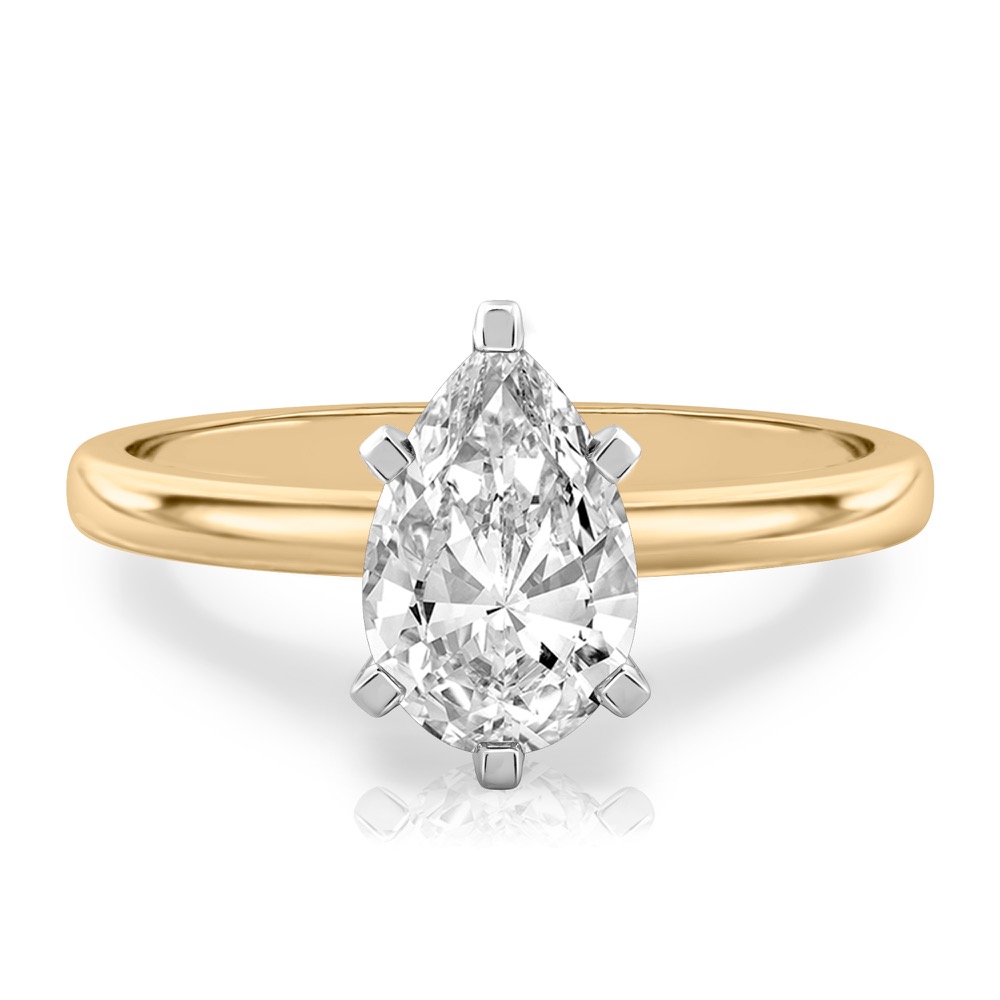 pear shape diamond classic solitaire engagement ring in yellow gold