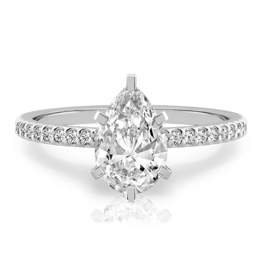 pear shape diamond dainty engagement ring platinum