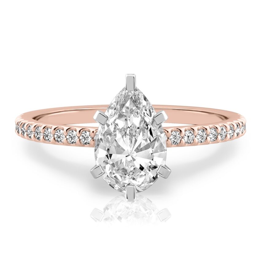 pear shape diamond dainty engagement ring rose gold