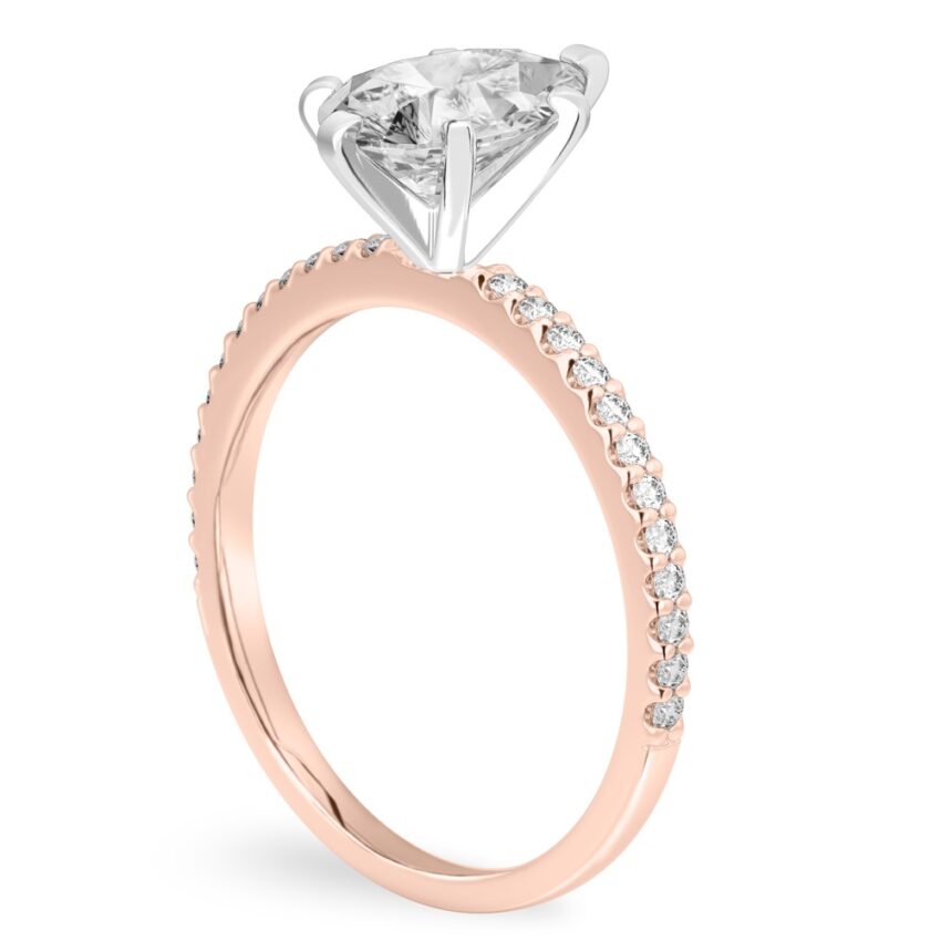 pear shape diamond dainty engagement ring rose gold angle