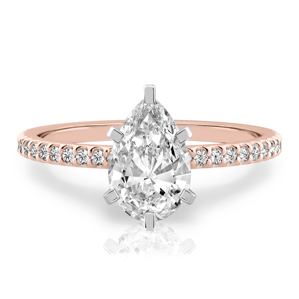 pear shape diamond dainty engagement ring rose gold