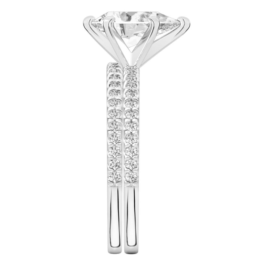 pear shape diamond dainty engagement ring set platinum side