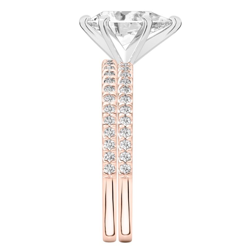 pear shape diamond dainty engagement ring set rose gold side