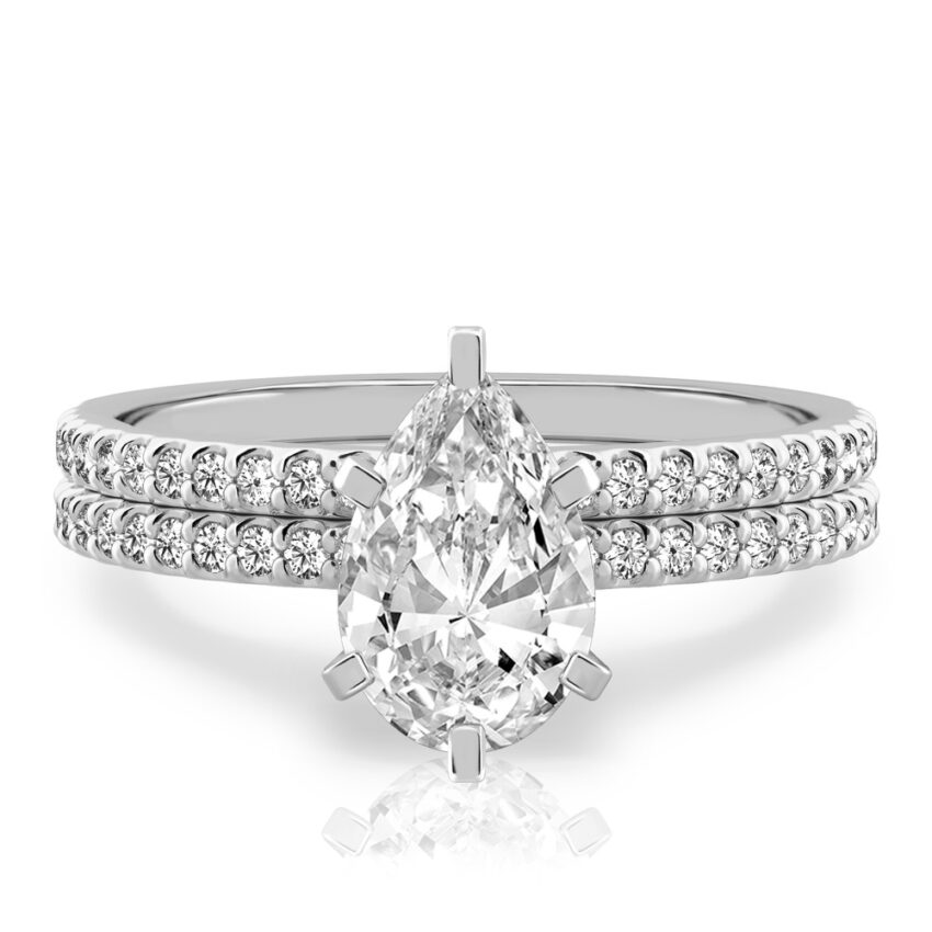 pear shape diamond dainty engagement ring set white gold